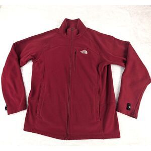 The North Face Full Zip Fleece Jacket Men's L Red Polartec Pockets Mid Weight